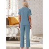 INSPIRE CHIC Women's Turndown Collar Knit Short Sleeve Top with Side Pocket Long Pant Pajamas Set - 4 of 4