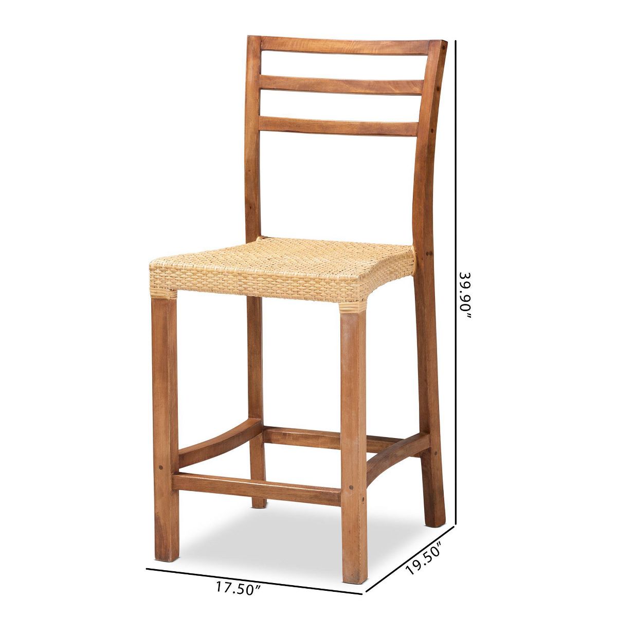 Arthur Wood and Rattan Counter Height Barstool Natural/Walnut - bali & pari: Bohemian Style, No Assembly Required - thumbnail 10