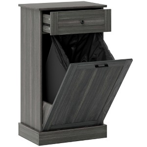 HOMCOM Kitchen Tilt Out Trash Bin Cabinet Free Standing Recycling Cabinet Trash Can Holder With Drawer - 1 of 4