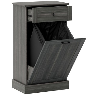 Walsport Farmhouse Tilt-Out Trash Can Cabinet | Freestanding Kitchen Cabinet With Drawer & Pull-Out Bin | Retro Brown