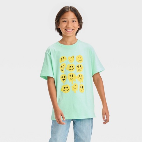 Sleeve Aqua : T-shirt Target Art - Class™ Short Boys\' Face Graphic Smiley Blue