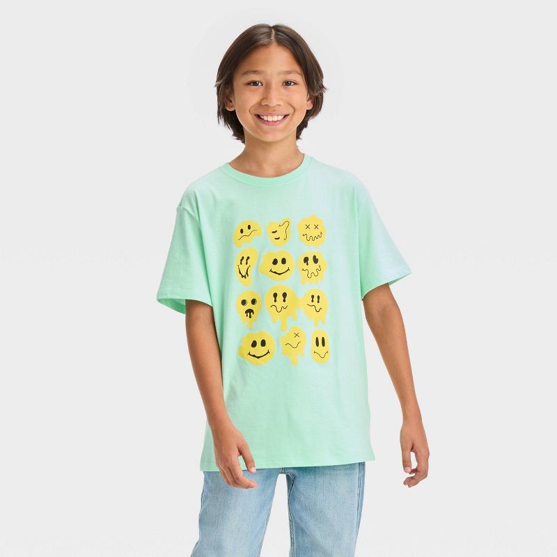 Boys&#39; Smiley Face Short Sleeve Graphic T-Shirt - art class&#8482; Aqua Blue, 1 of 7