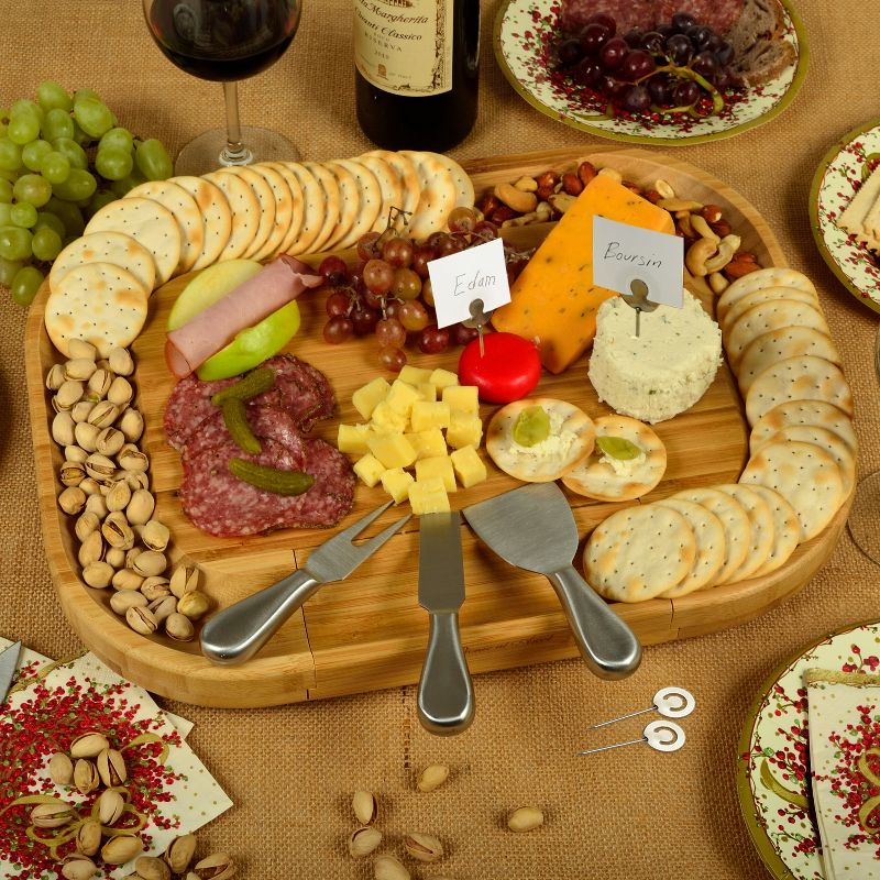 Picnic at Ascot - Large Bamboo Cheese Board with Cracker Groove & Integrated Drawer with 4 Piece Knife Set & Cheese Markers, 4 of 5