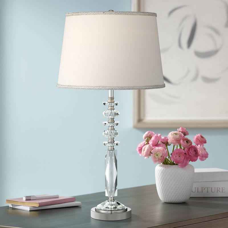 Vienna Full Spectrum Flora Modern Table Lamp 25 1/4" High Brushed Nickel Clear Crystal Glass Fabric Shade with Trim for Bedroom Living Room Bedside, 2 of 10