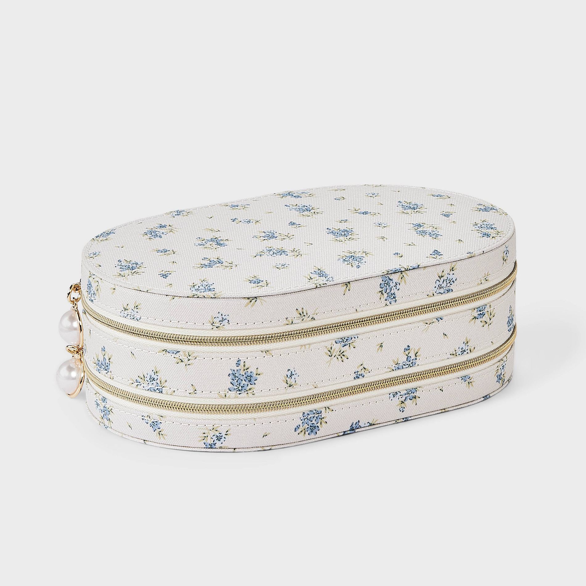 Oval Floral Print 3-Layer Jewelry Case - A New Day™ Blue
