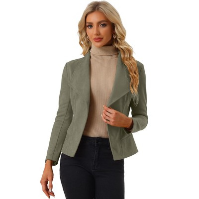 Allegra K Women's Faux Suede Lapel Draped Outwear Open Front Jacket