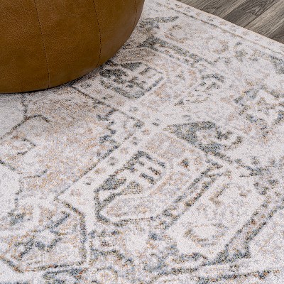 Gray Medallion 5 x 8 Washable Synthetic Area Rug