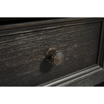 Modern Farmhouse Black-Brown Wood End Table with Storage