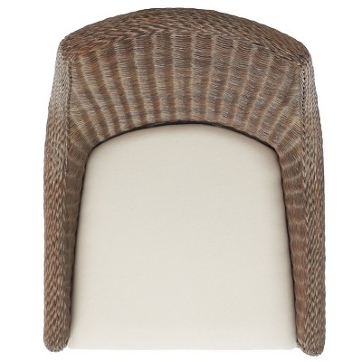 Zen Coastal Cream Woven Accent Chair with Mahogany Legs