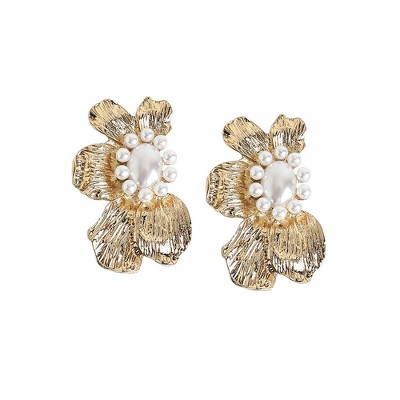 SOHI Women's California Gold Flower Pearl Drop Earrings
