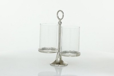Contemporary Silver Aluminum & Glass Hurricane Candle Lantern - 14.4"