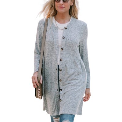 Amaryllis Women's Button-Front Cardigan with Long Sleeves and Gathering ...
