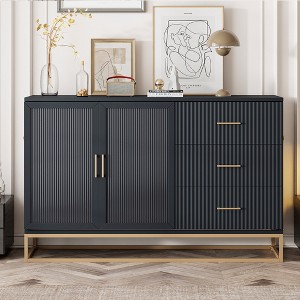 Queen Size Murphy Bed with Frosted Glass Doors Design, Fake Drawers and Metal Legs, White/Gray/Black-ModernLuxe - 1 of 4