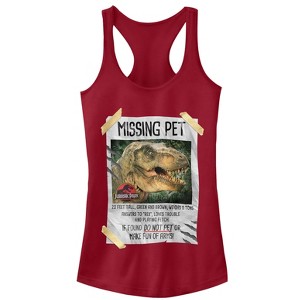 Juniors Womens Jurassic Park T. Rex Missing Pet Racerback Tank Top - 1 of 3