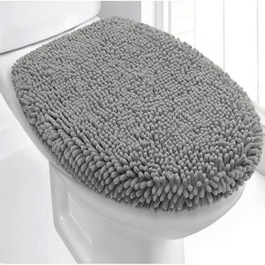 Home Mart Goods Light Grey Soft Cozy Plush Chenille Toilet Seat Cover - 18"x18" - 1 of 3