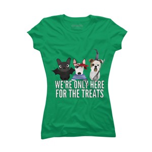 Junior's Design By Humans Dog Halloween - We're Only Here For The Treats By PedigreePrints T-Shirt - 1 of 3