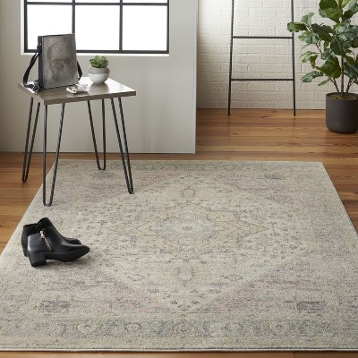 Ivory and Pink Synthetic Rectangular 6' x 9' Area Rug