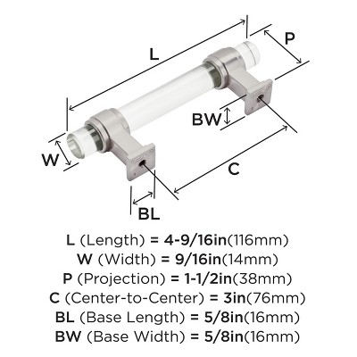 Clear and Satin Nickel 3" Modern Cabinet Pull