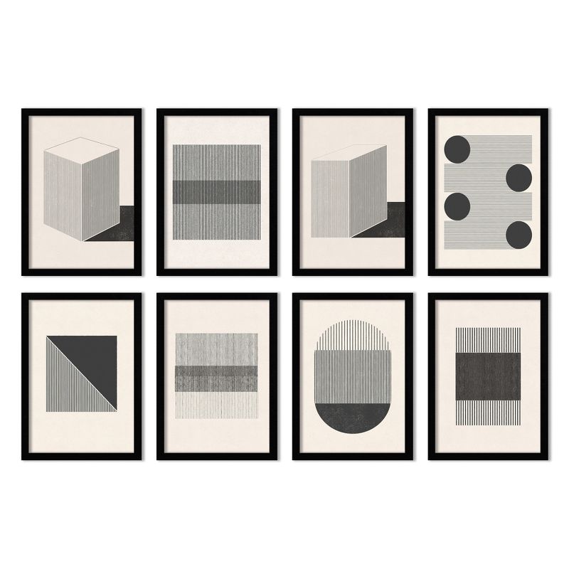 Mid Century Woven Lines by Roseanne Kenny - mid century Neutral 8 Piece Black Framed Art Set - Americanflat, 1 of 13