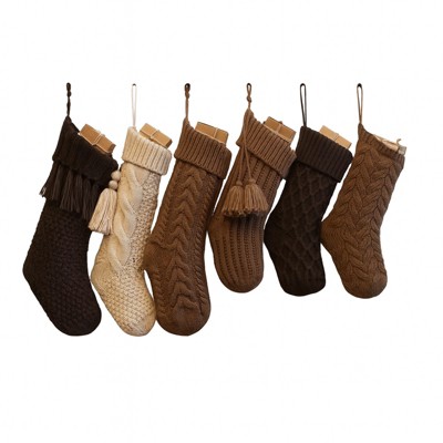 Aoibox 6 Pack Cable Knit Christmas Stockings White Beige Apricot Rustic Farmhouse Boho Holiday Decor Large 18in Small 15in Set