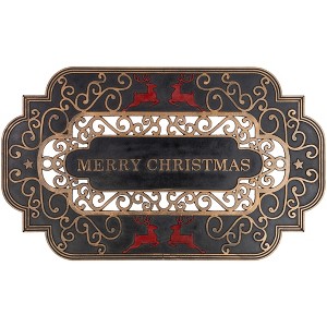 Northlight Black and Copper Reindeer "Merry Christmas" Doormat 18" x 30" - 1 of 4
