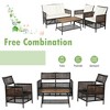 Tangkula 8PCS Cushioned Patio PE Wicker Conversation Furniture Set w/ Acacia Wood Tabletop - 4 of 4