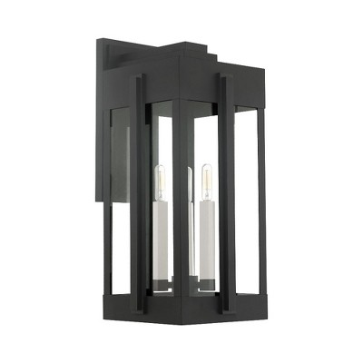 Black Brass Lantern Sconce with Clear Glass