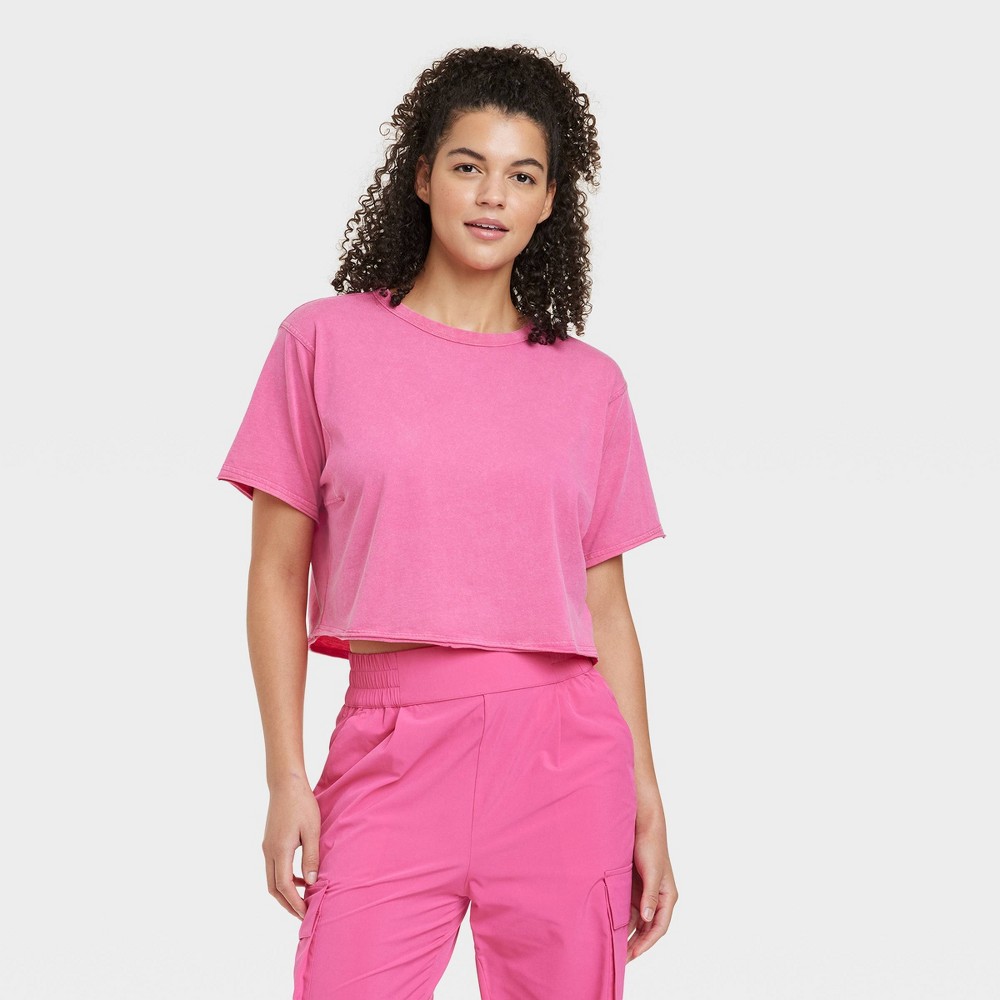 Size L Women's Cropped Boxy T-Shirt - JoyLab™ Pink 