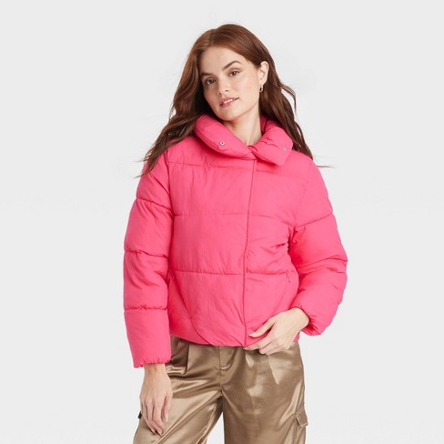 Women's Short Relaxed Puffer Jacket - A New Day™ Pink S : Target