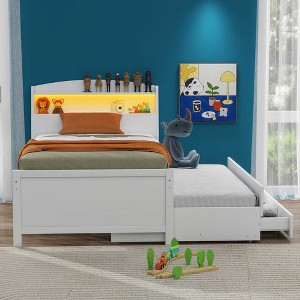 PAGED Full Size Platform Bed Modern Wooden Bed Frame with Twin Size Trundle and Pull Out 4-Layer Shelves for Bedroom - 1 of 4