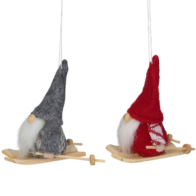 Northlight Set of 2 Red and Gray Skiing Gnomes Christmas Ornaments 5", 2 of 5