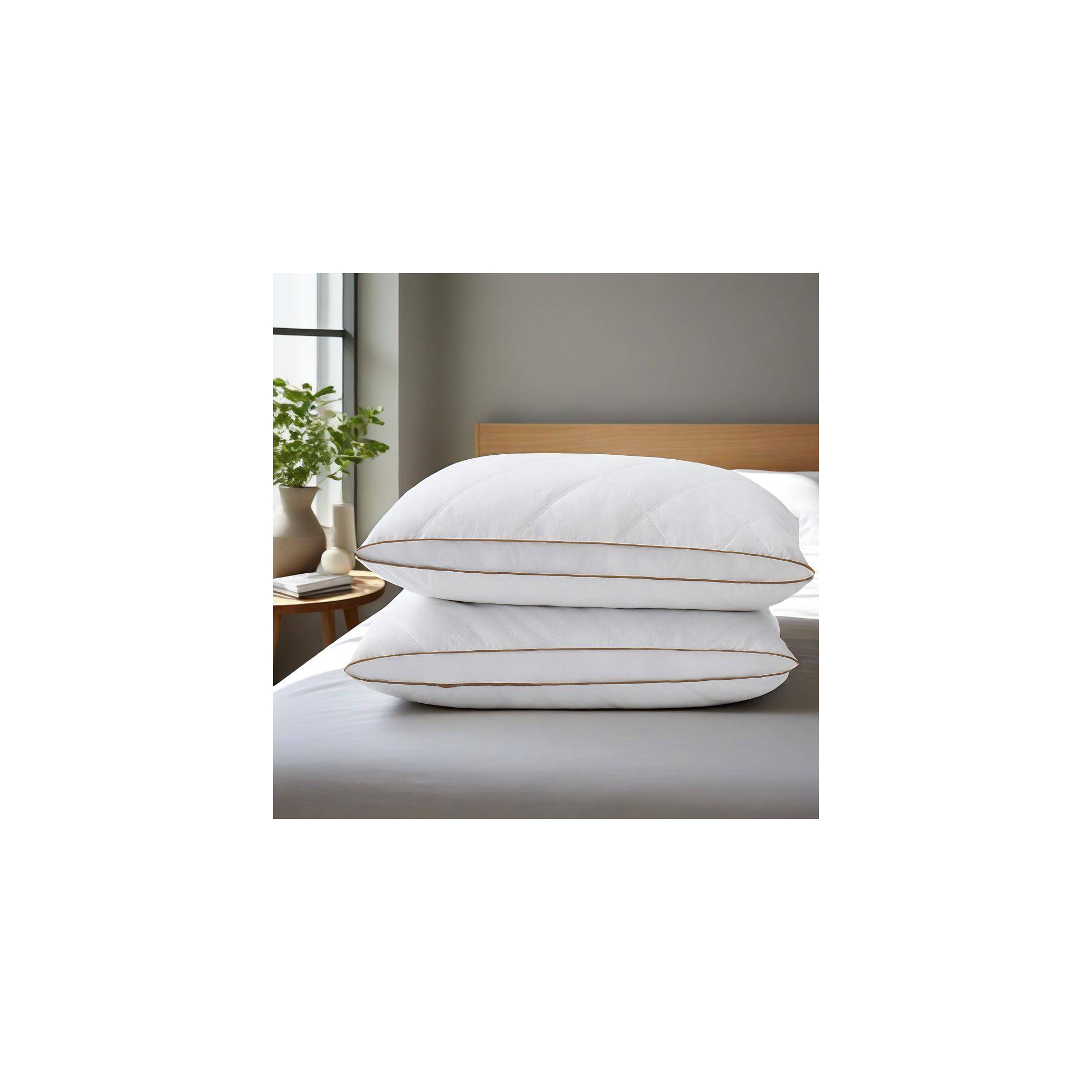 Peace Nest Goose Down Feather Pillows with 100% Cotton Cover Set of 2, Brown Oval Gusset, Queen