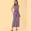 Allegra K Women's Button Down Collared Wide Leg Tie-Waist Sleeveless Cargo Jumpsuits - 2 of 4