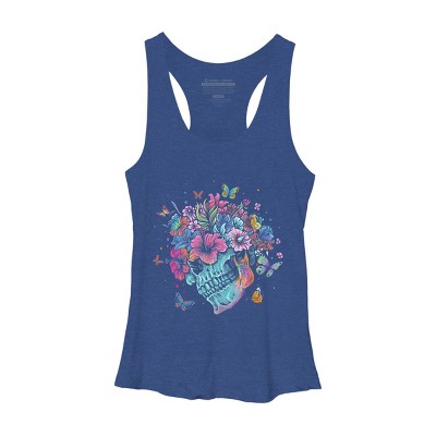 Women's Design By Humans Floral Butterfly Skull Funny Halloween Costume Hippie Flower By JeilJersey Racerback Tank Top