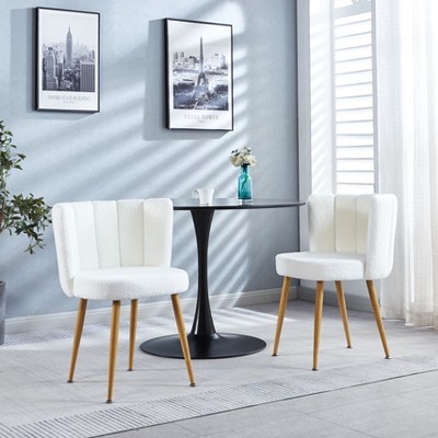 NicBex Boucle Dining Chairs Set of 2 Modern Upholstered Armless Side Chair with Backrest & Wood Legs for Dining Room