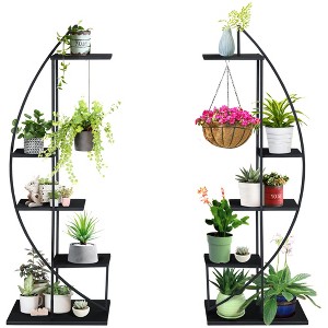 5 Tier Metal Plant Stand, Half Moon Shape Curved Flower Pot Holder Shelf, 2 Pack - 1 of 4