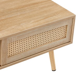 Rattan Coffee table, sliding door for storage, solid wood legs - 1 of 4