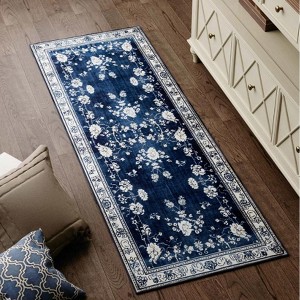 Maxax Non-Slip Machine Washable Blue Cream Area Rug For Living Room, Hallway Runner, Entryway Rug - 1 of 4