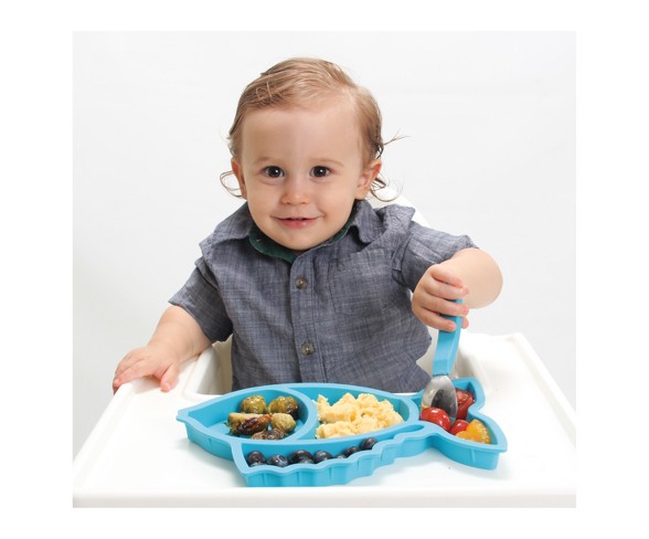 Brinware Silicone Divided Baby Plate 10" x 6.5" Fish - Blue