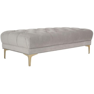 Luxurious Grey Velvet and Brass Tufted 54" Bench