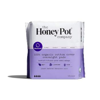 The Honey Pot Company Herbal Overnight Pads with Wings, Organic Cotton Cover - 12ct