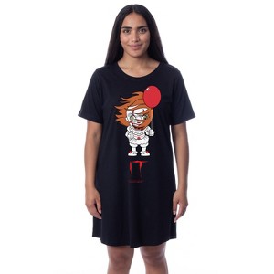 IT The Movie Womens' Chibi Pennywise Clown Nightgown Sleep Pajama Dress Black - 1 of 3