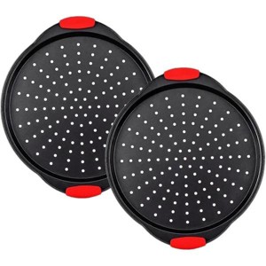 13 Inch Pizza Pan for Oven (2 Pack) Round Pizza Pan with Holes - Non-Stick Carbon Steel Pizza Tray with Silicone Handles - for Cooking, Baking - 1 of 1