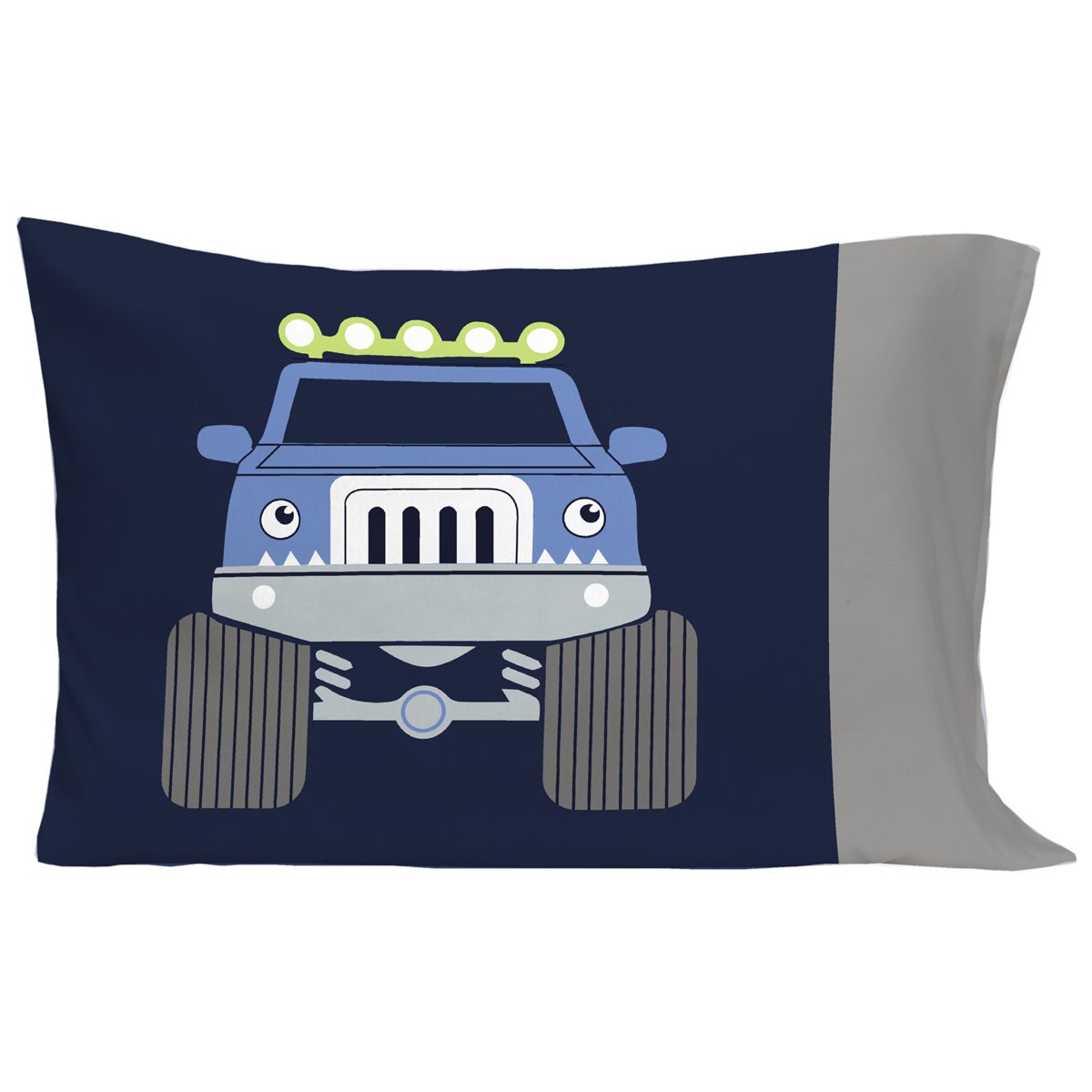 Carter's Monster Truck 4 Piece Toddler Bed Set - Comforter, Fitted Bottom Sheet, Flat Top Sheet, Standard Pillowcase, Navy and Grey - thumbnail 6