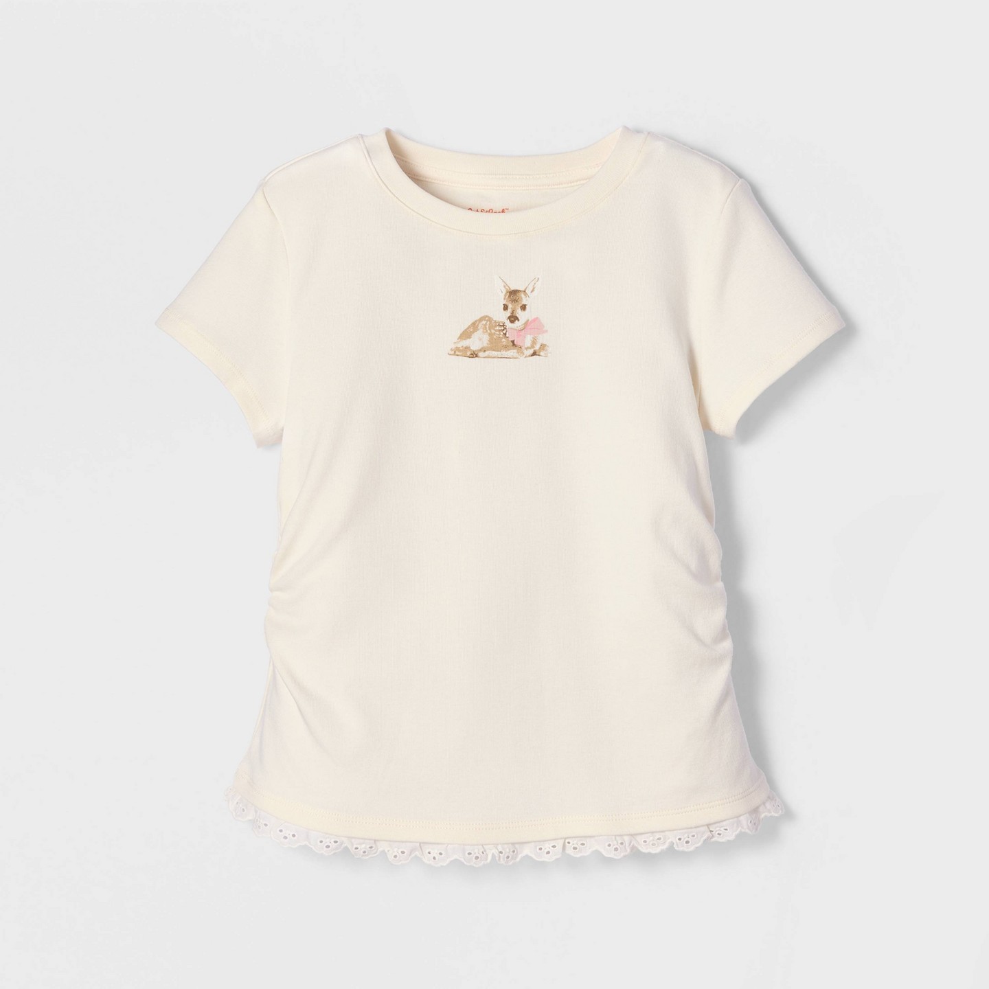 Футболка Cat & Jack Short Sleeve Ruched Lace Trim T-Shirt для девочек, цвет: Белый — фото 2