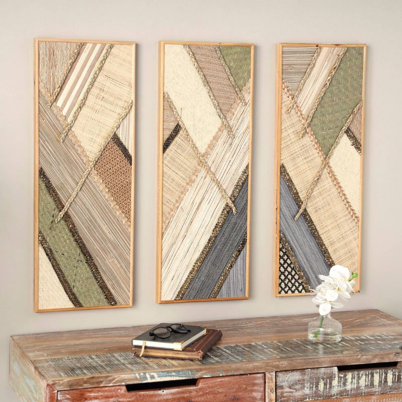 Set of 3 Wooden Geometric Handmade Textured Mixed Media Diagonal Wall Decors Brown - Olivia &#38; May, 2 of 9