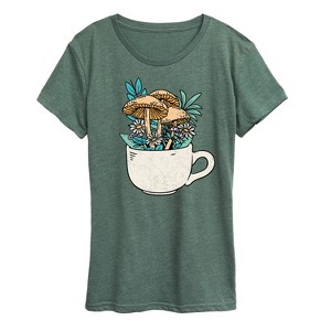 Women's - Instant Message - Coffee Cup Flowers Short Sleeve Graphic T-Shirt - 1 of 4