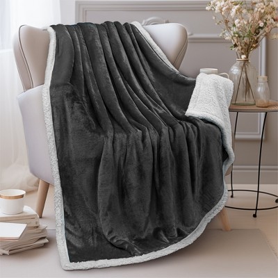 Charcoal Reversible Sherpa Fleece Throw Blanket 50" x 60"
