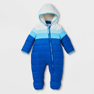 Image of Baby Colorblock Puffer Snowsuit - Cat & Jack™ Blue Newborn