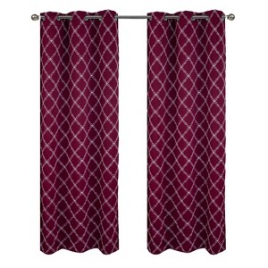 RT Designer Collection Gable Embroidered Blackout Luxurious Decorative Grommet Curtain Panel Burgundy - 1 of 4